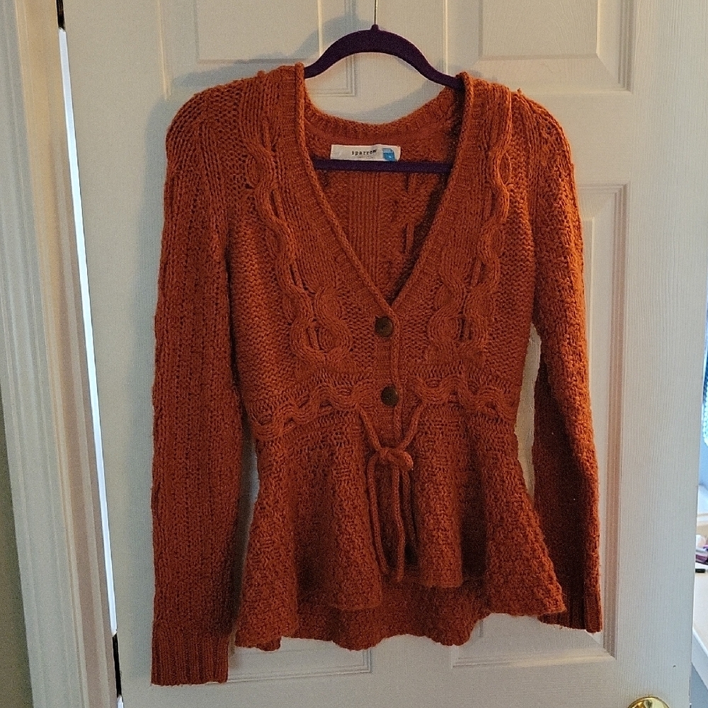 Women's ANTHROPOLGIE knit Orange Sweater with Button Detail